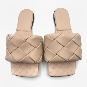 NEW Bottega Veneta Bandage Beige Lido Square Open Toe Sandal Flats Shoes